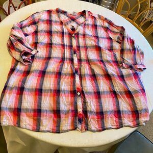 Catherine’s plaid short sleeve cotton blend blouse plus 5X western grunge